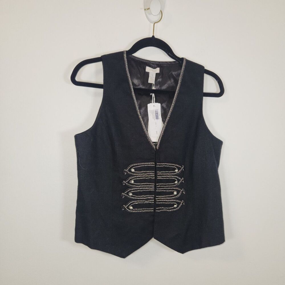 Chico's NWT Black Beaded Linen Bonaparte Grandeiur Vest Size 1 (8) Retails $99
